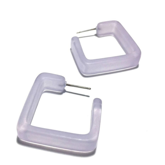 Light Sapphire Blue Square Frosted Hoop Earrings - Picture 5 of 5